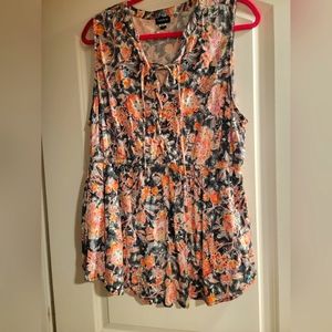 Worn once colorful floral shirt with adjustable tie waist